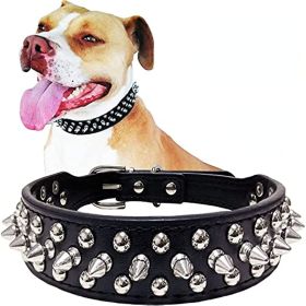 Adjustable Microfiber Leather Spiked Studded Dog Collar with a Squeak Ball Gift for Small Medium Large Pets Like Cats/Pit Bull/Bulldog/Pugs/Husky (Color: BLACK, size: XL(17.7"-20.5" / 45cm-52cm))